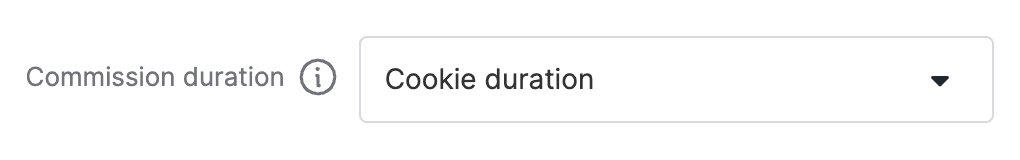 Close-up of the commission duration dropdown, set to cookie duration